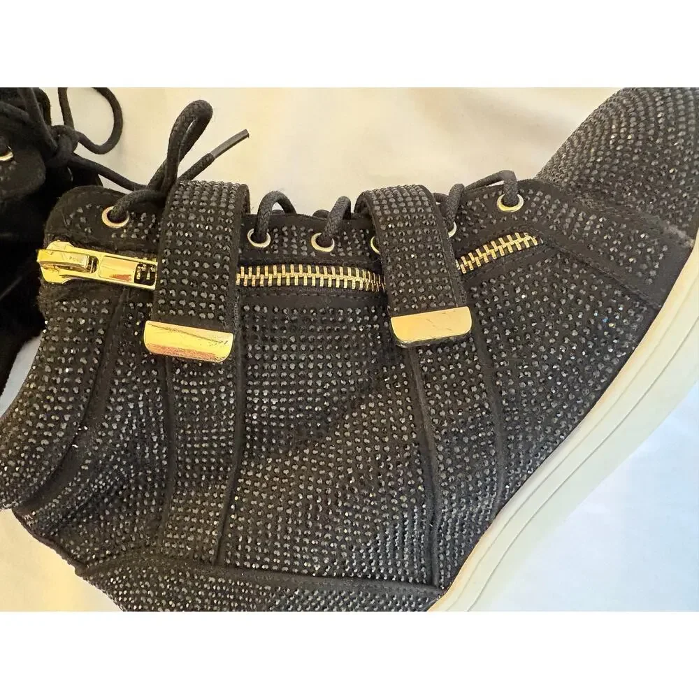 INC International Concepts Debby Rhinestone Wedge Sneakers Black Gold Sz 10